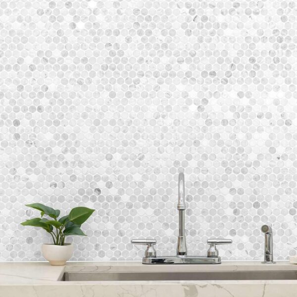 White – Penny Round Honed Mosaic tile is available in Seattle, WA
