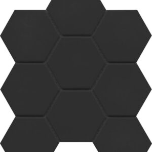 Black hexagonal tile sheet with matte finish at Tile For Less in Seattle, WA